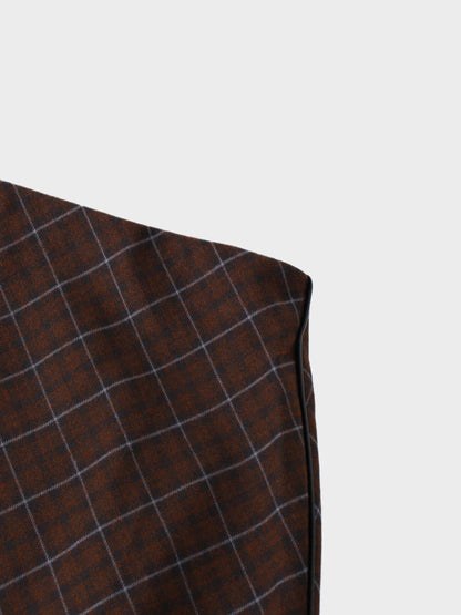 Leather Piped Skirt-Brown Plaid