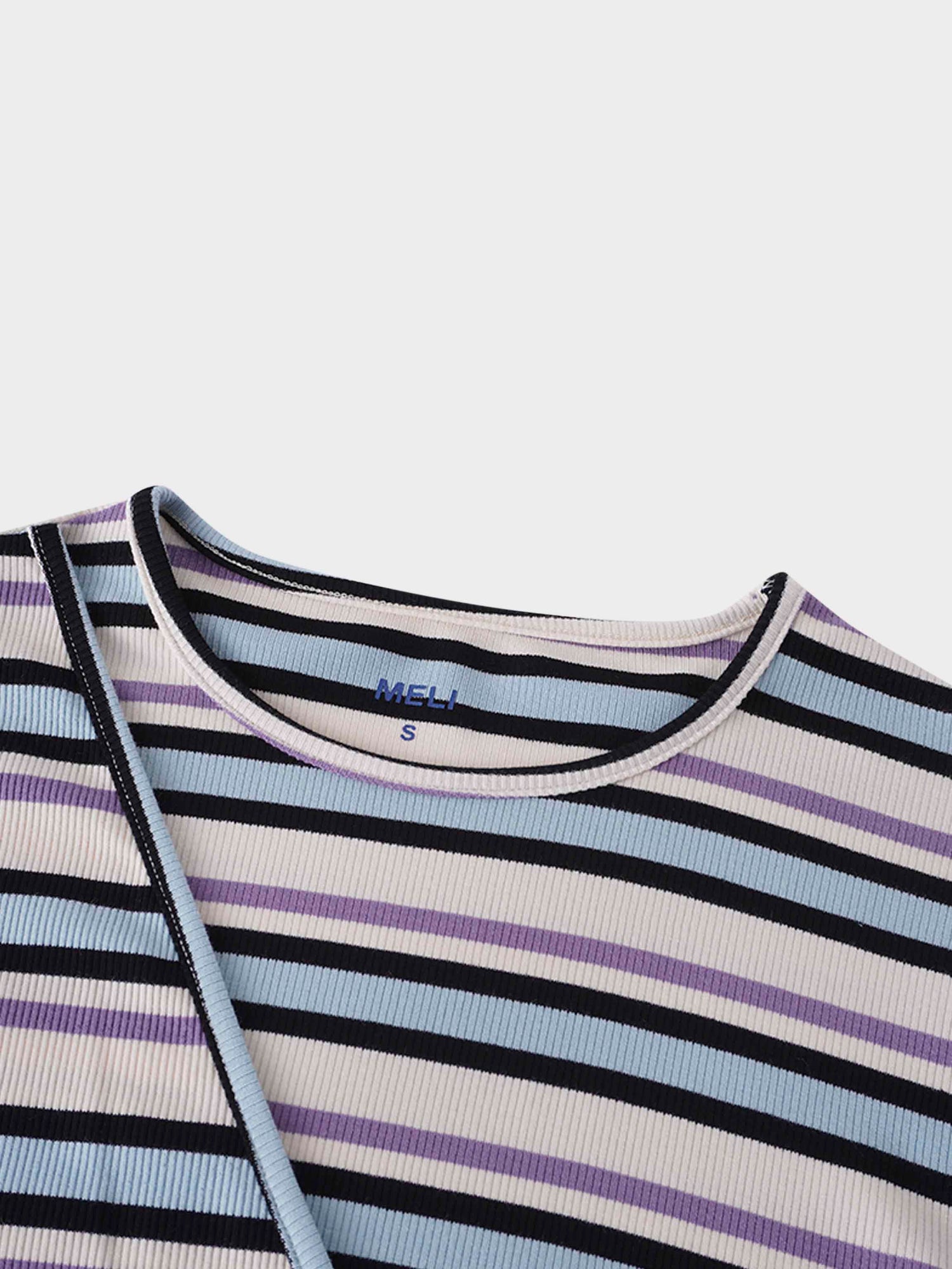 Striped Wrap Tee-Ivory/Light Blue