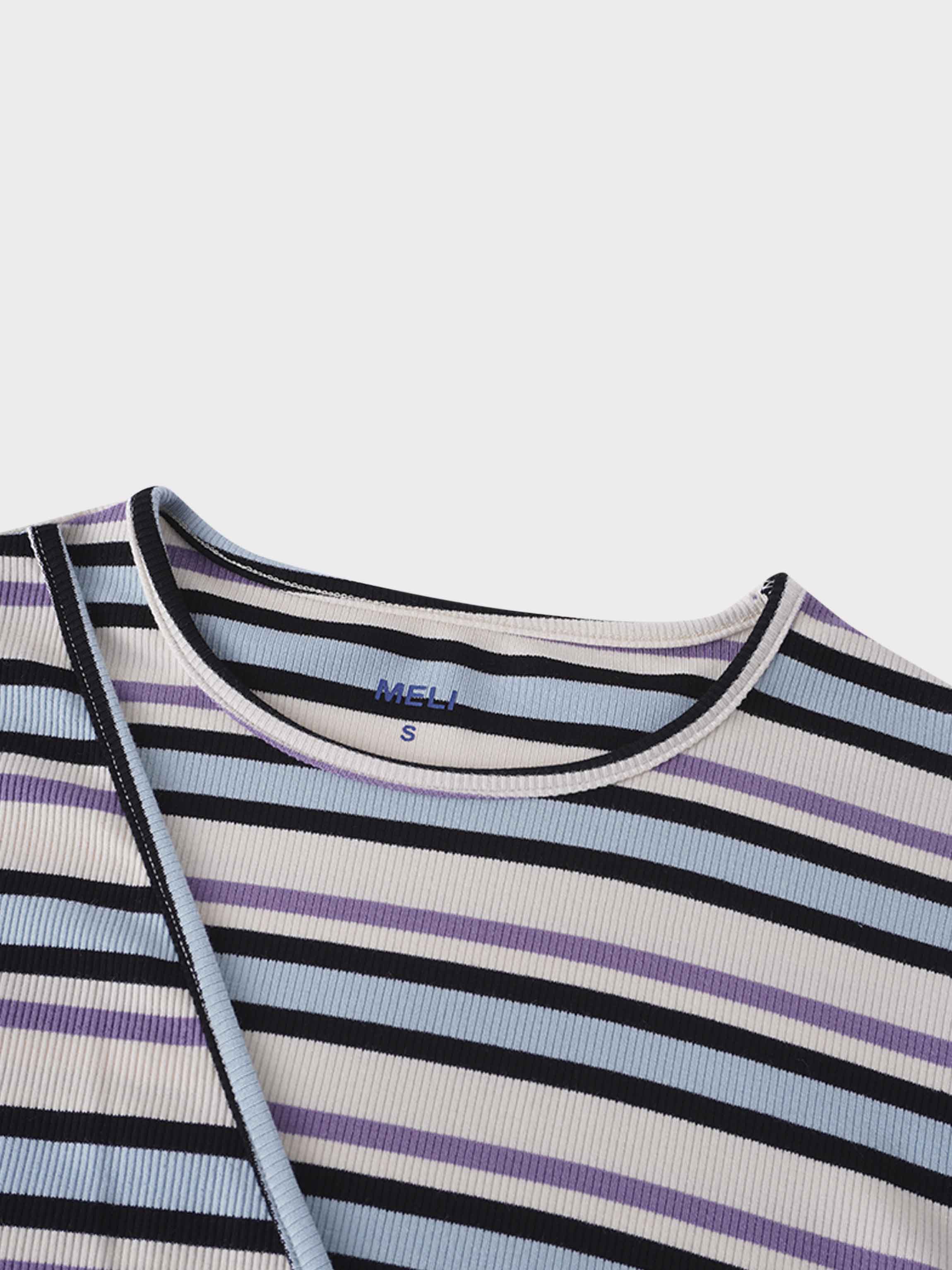Striped Wrap Tee-Ivory/Light Blue