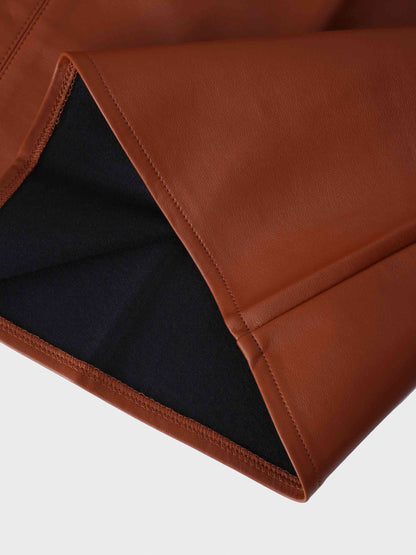 Leather A-Line Skirt-Cognac