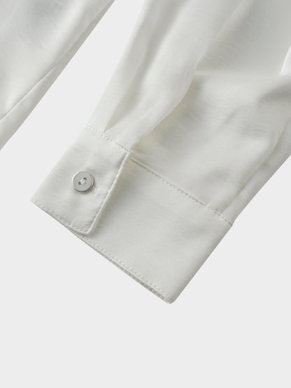 High/Low Faux Satin Crossover Top-White