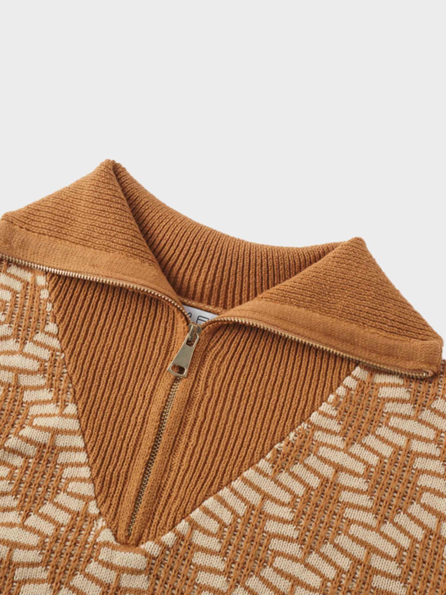 Half Zip Shawl Collar Sweater-Diamond Design