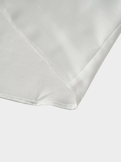 High/Low Faux Satin Crossover Top-White