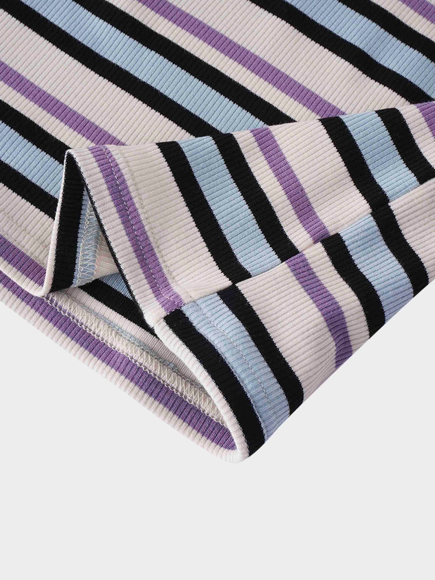 Striped Wrap Tee-Ivory/Light Blue