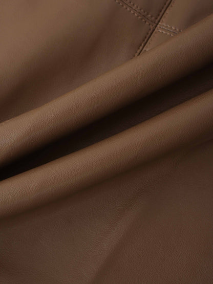 Leather A-Line Skirt-Olive