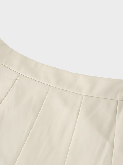 Flare Leather Skirt 25.5"-Ivory
