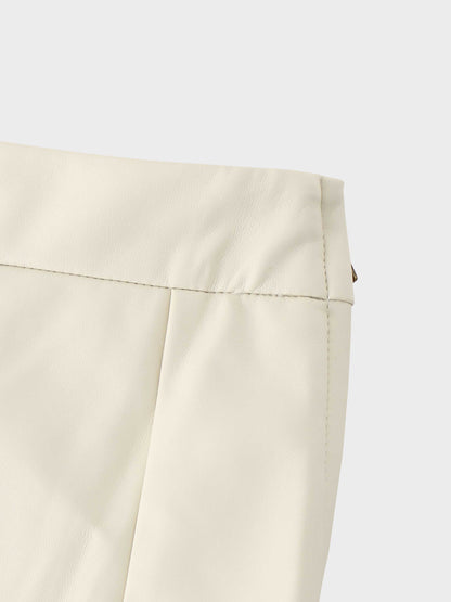 Flare Leather Skirt 25.5"-Ivory