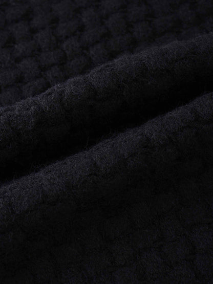 Basketweave Turtleneck Sweater-Black