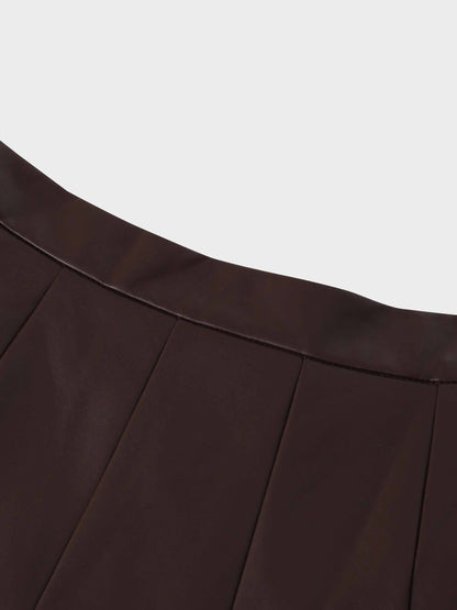 Flare Leather Skirt 25.5"-Brown
