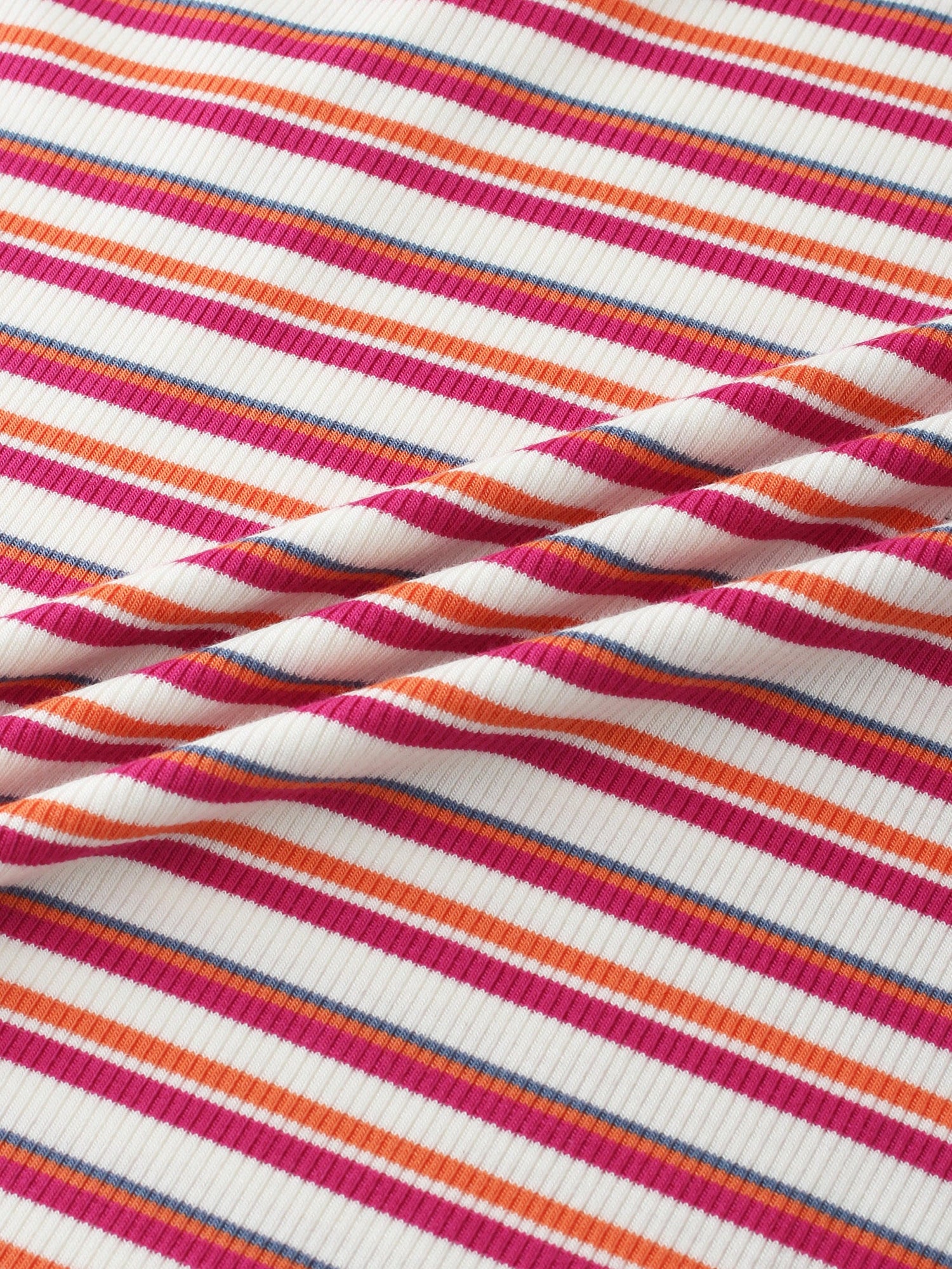 Striped Ribbed Crew-White/Orange/Hot Pink