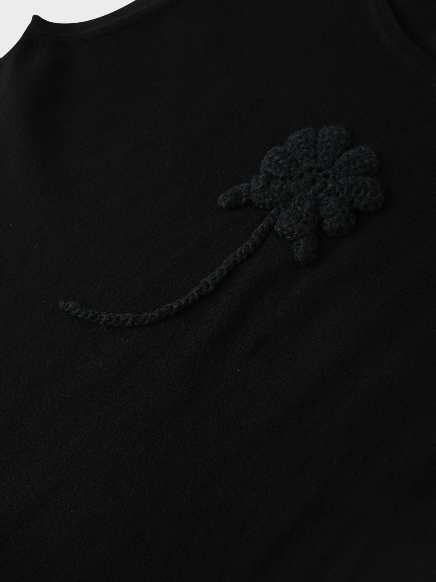 Crochet Puff Flower Sweater Set-Black