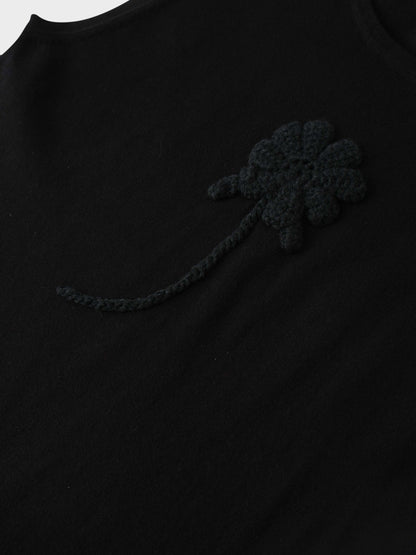 Crochet Puff Flower Sweater Set-Black