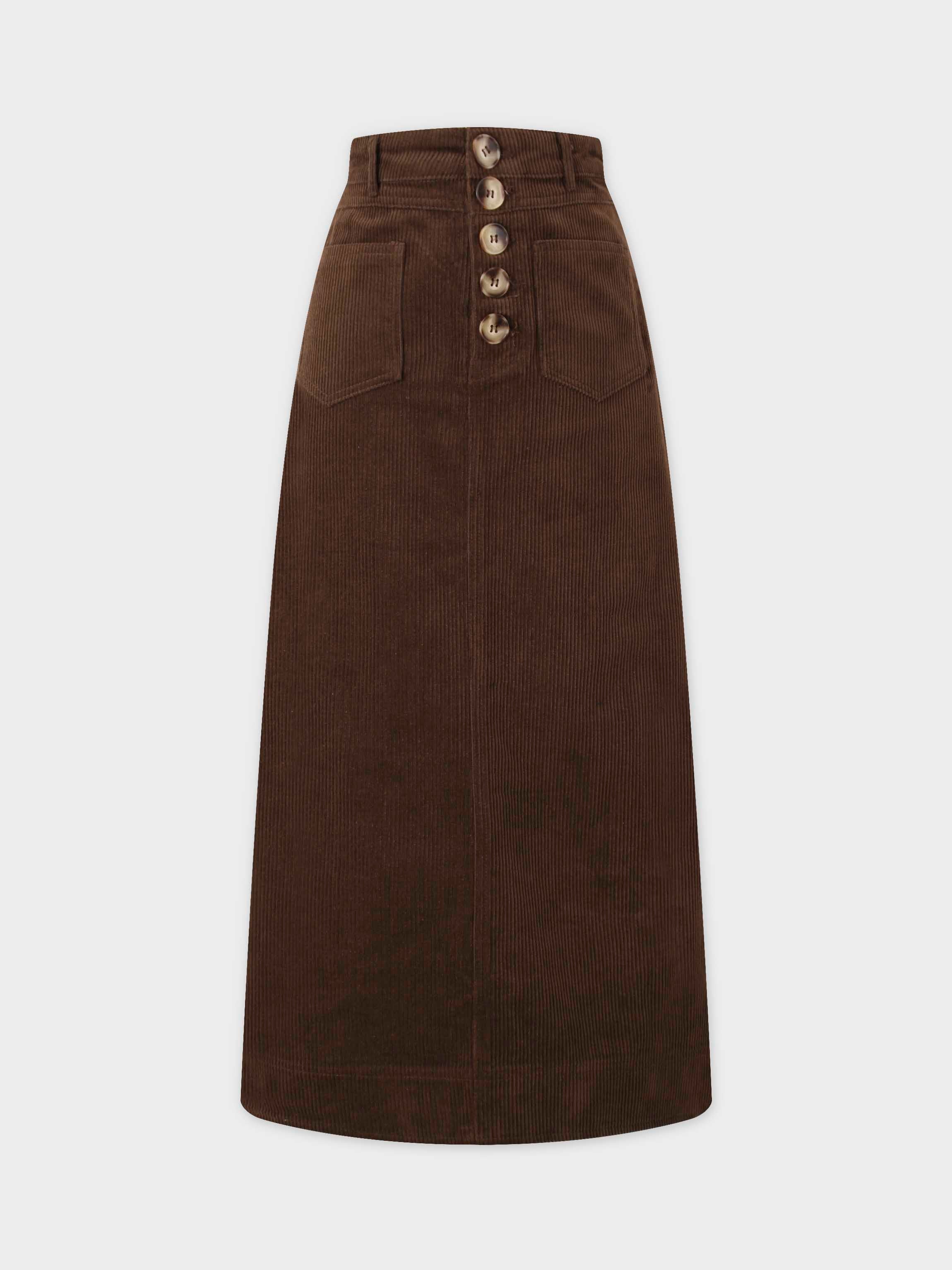 Straight Pocket Skirt-Brown