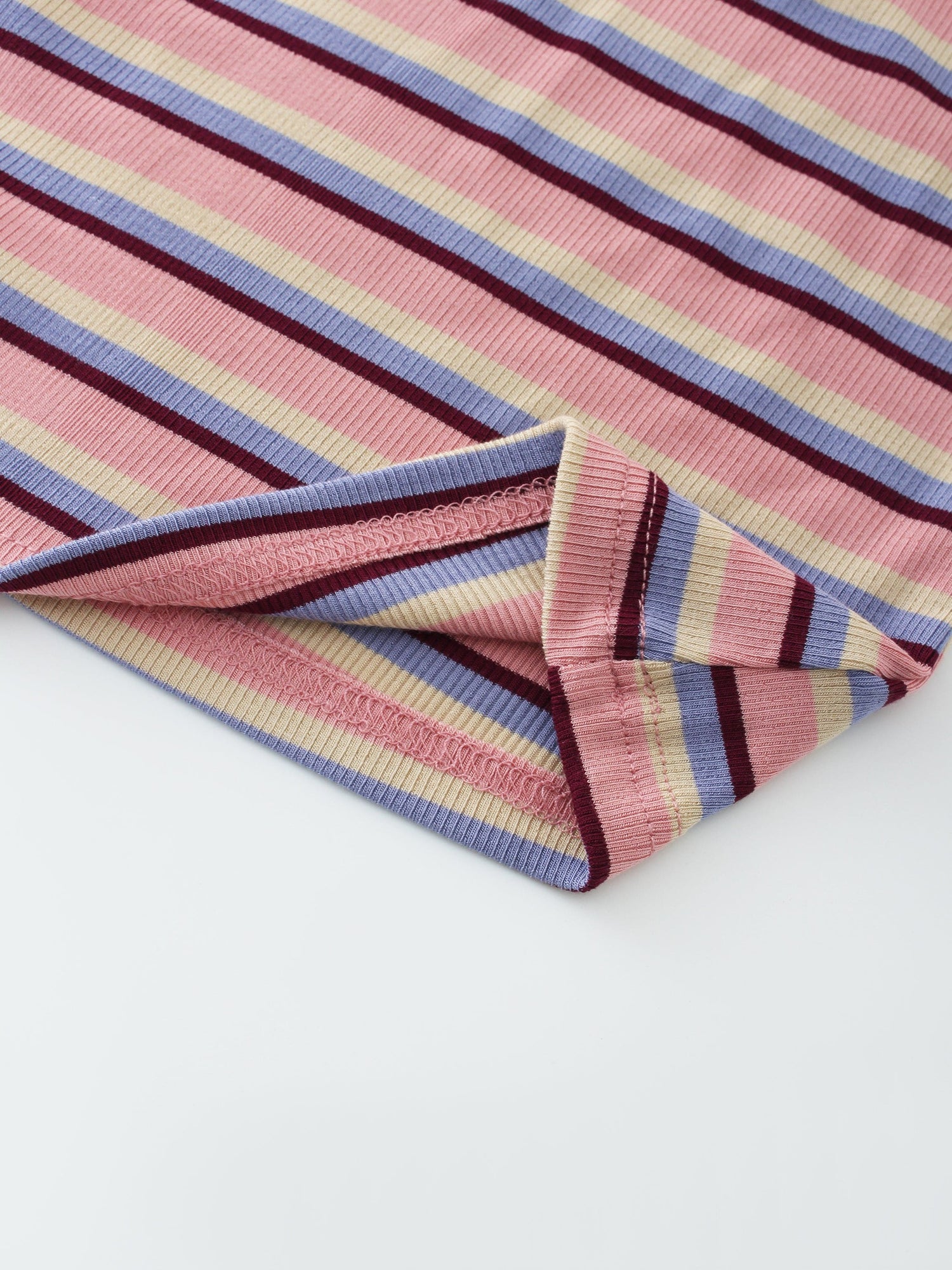 Striped Ribbed Crew-Pink/Purple/Tan