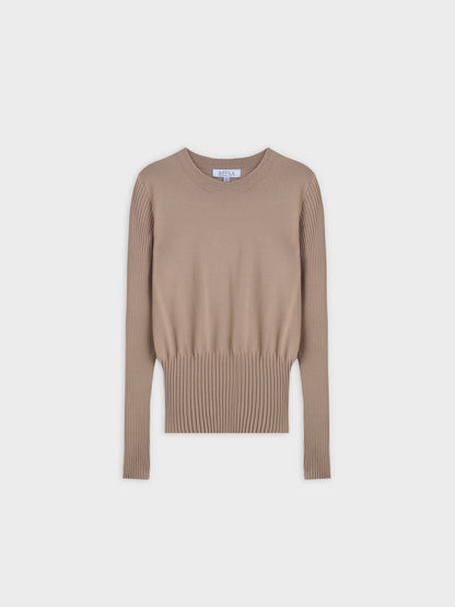 RIBBED WAISTED SWEATER-TAN