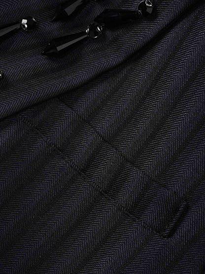 Herringbone Crop Beaded Blazer-Grey/Black