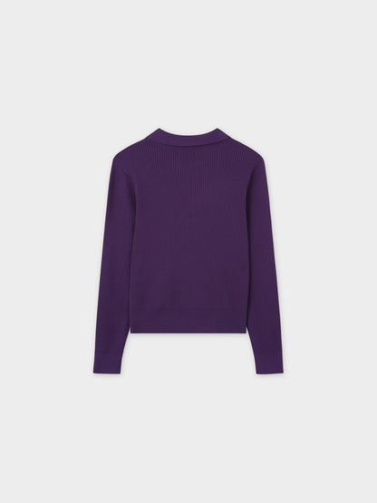 Waffle Collared Sweater-Purple