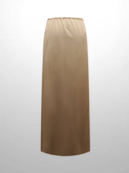 Straight Maxi Drawstring T-Shirt Skirt-Tan