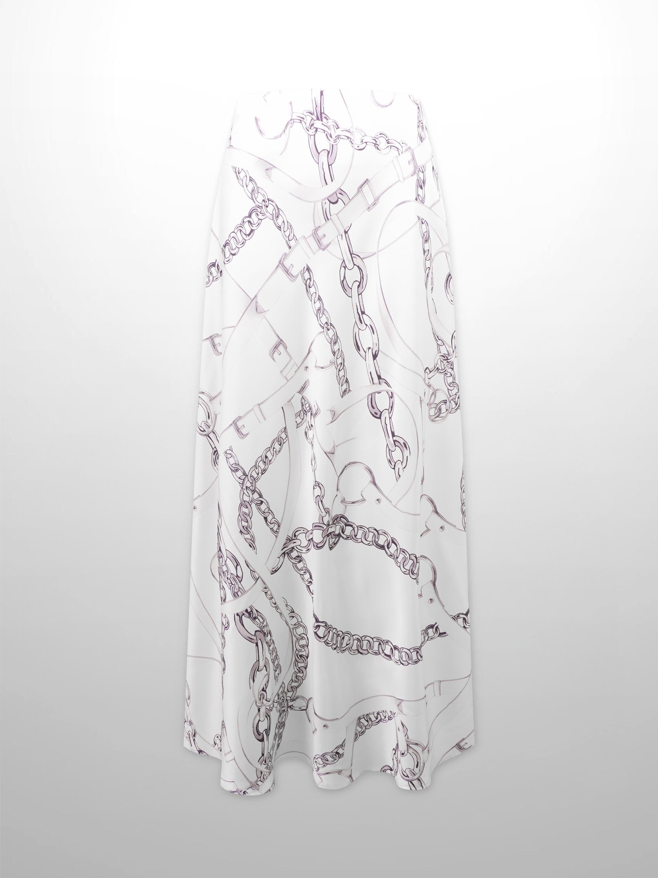 Printed Faux Satin Slip Skirt-Chain Design
