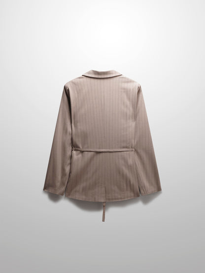 Double Breasted Pinstripe Jacket-Brown