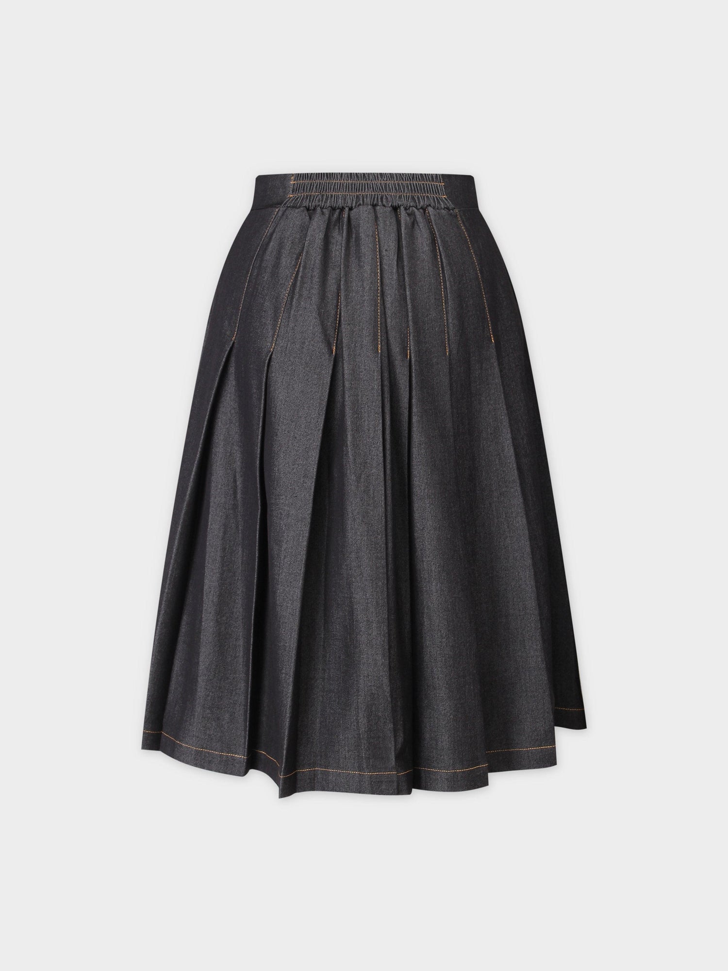 PLEATED DENIM SKIRT-BLACK DENIM