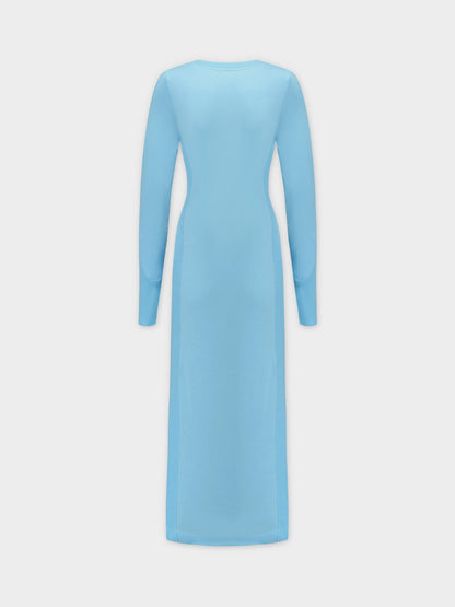 CREW NECK POCKET TEE DRESS 52"-SKY BLUE