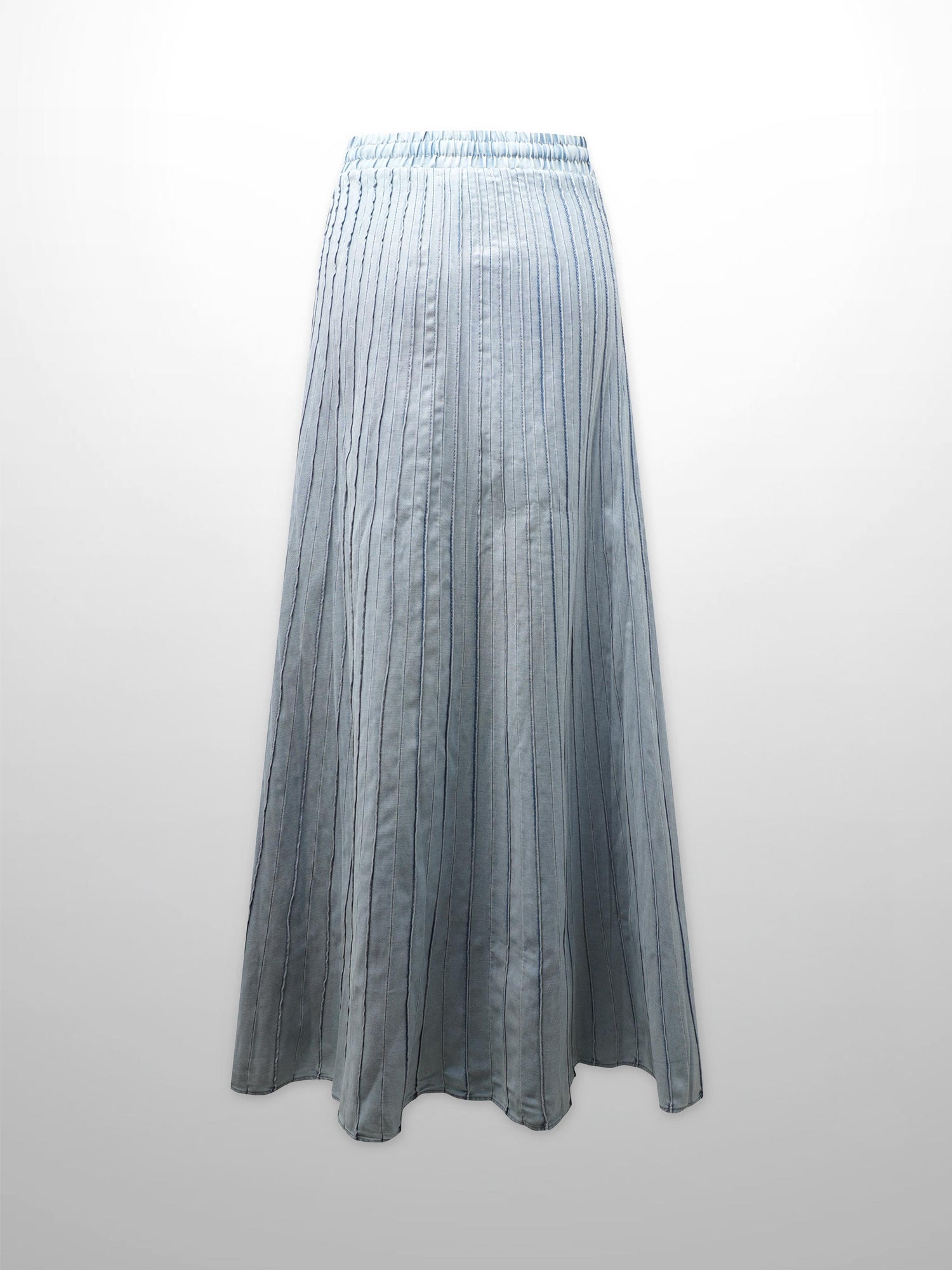 Stitched Micro Pleat Denim Skirt-Light Blue