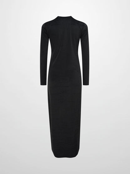 Velour Button Down Maxi Dress-Black