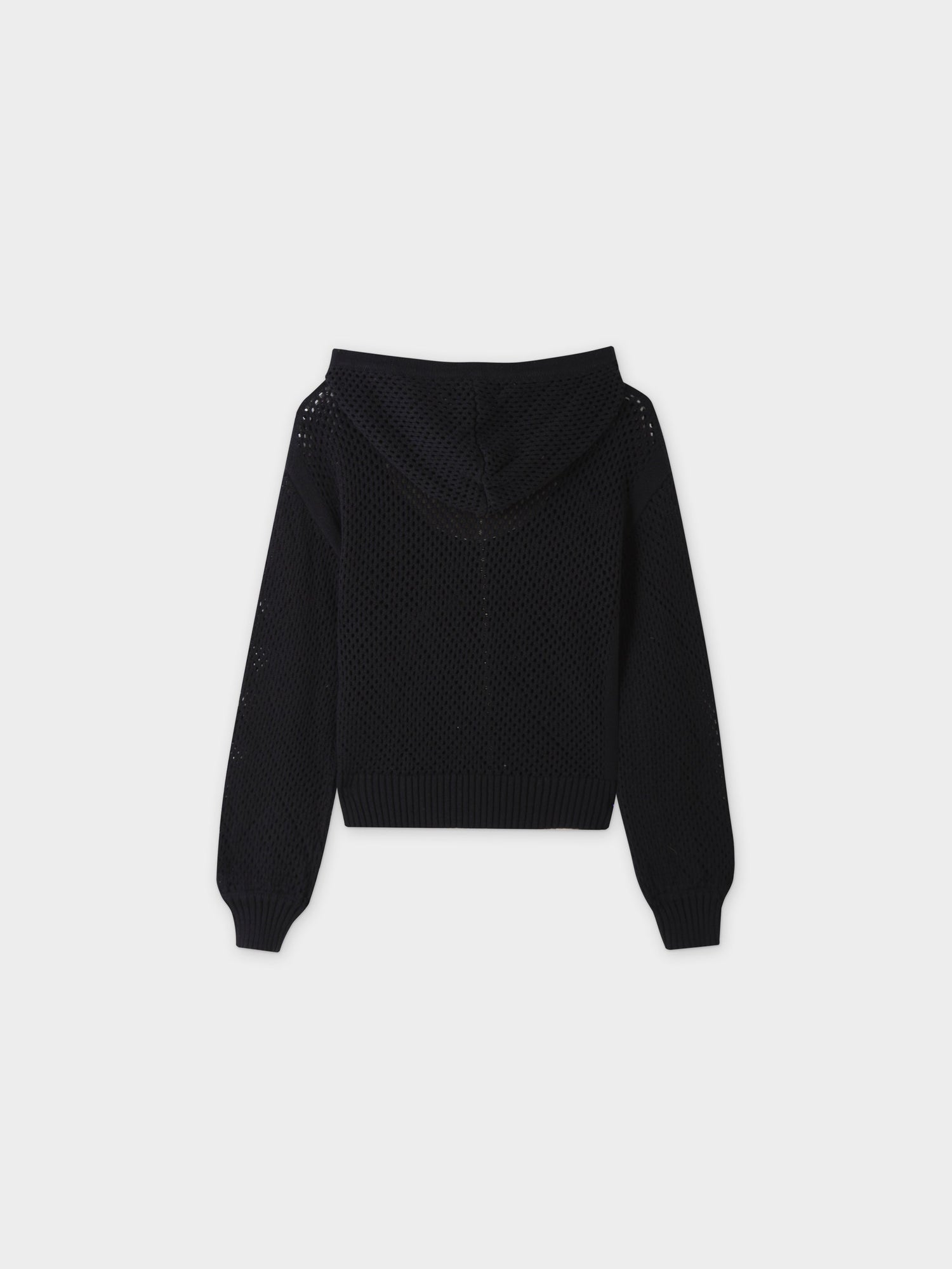 Zip Up Crochet Hoodie-Black