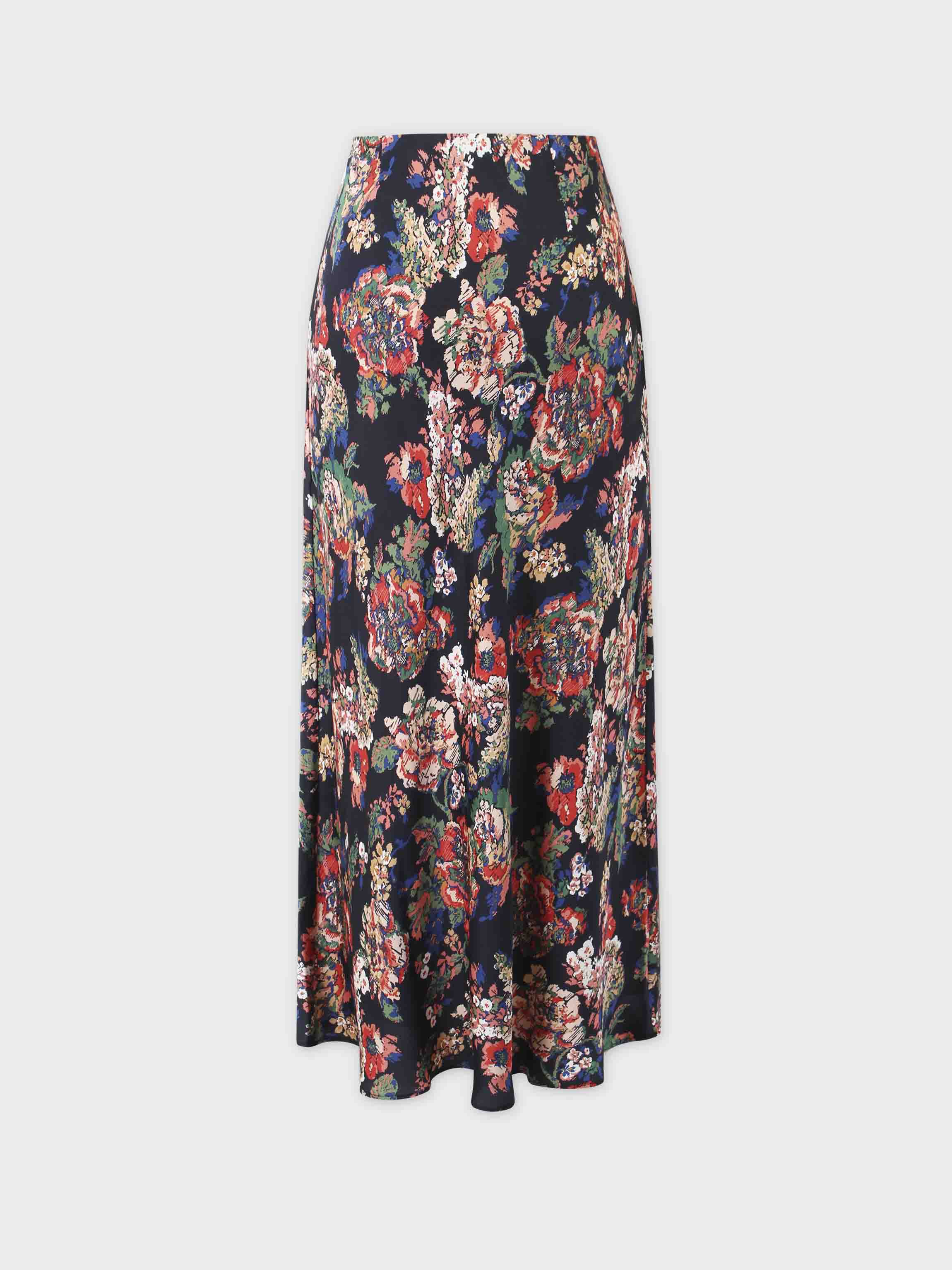 Printed Satin Slip Skirt-Vintage Floral