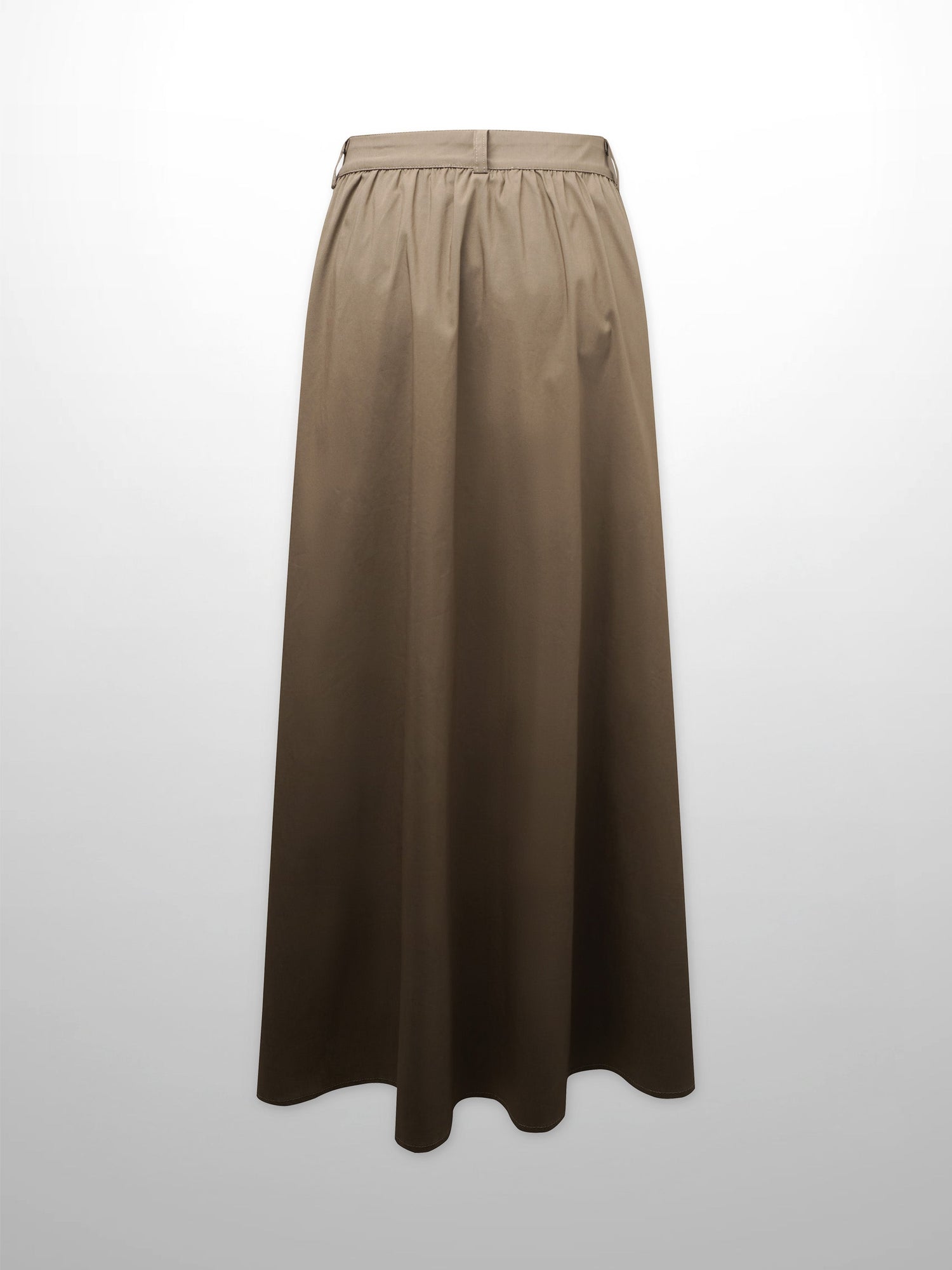 Button Down Cotton Blend Skirt-Brown