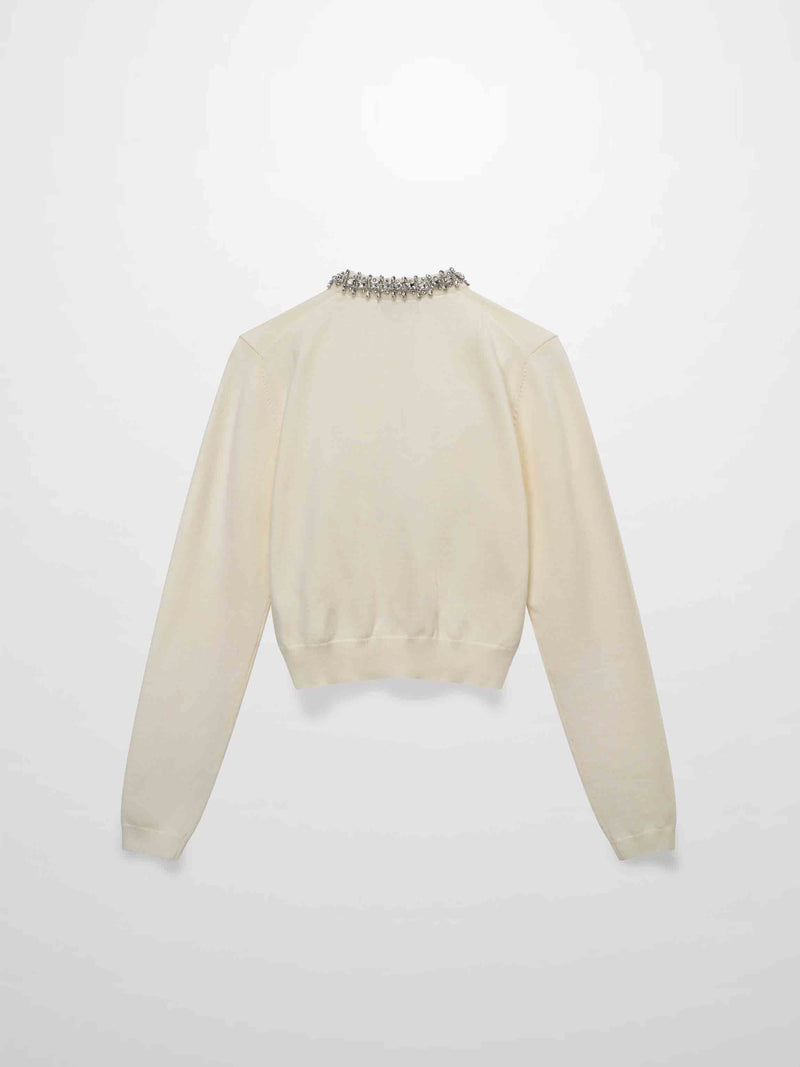 Embellished Cardigan Sweater-Cream