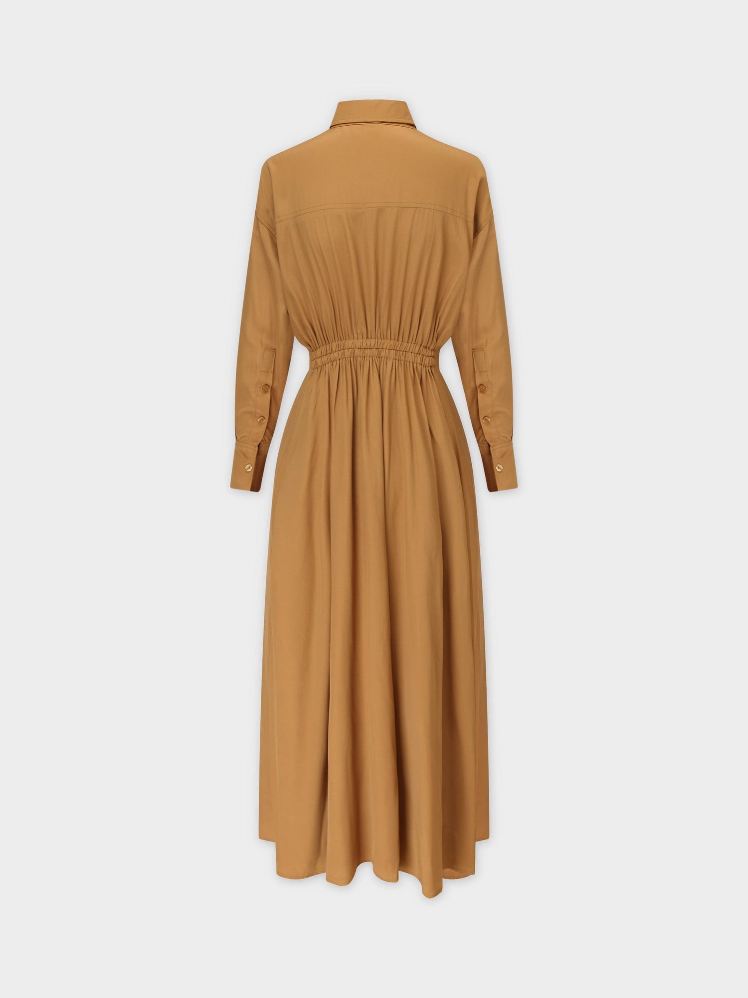 ELASTIC WAIST SHIRTDRESS-CARAMEL