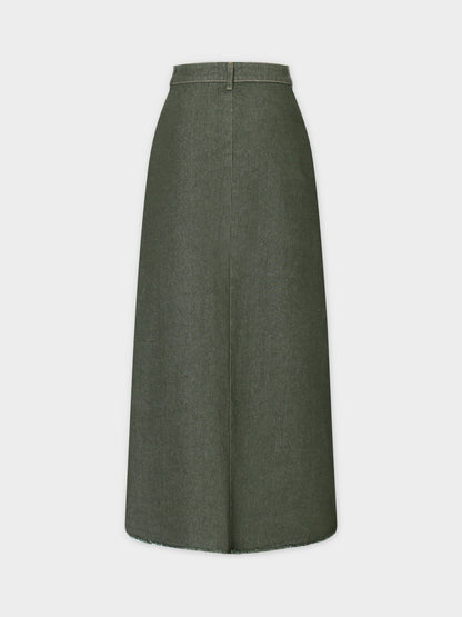 Button Down Fringe Skirt-Olive