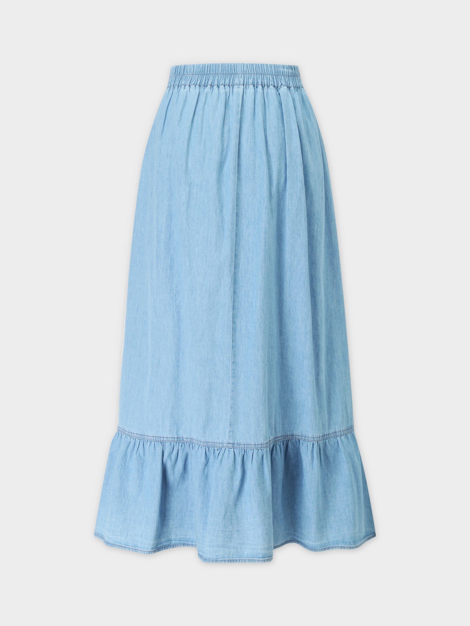 FAUX WRAP RUFFLE SKIRT-DENIM