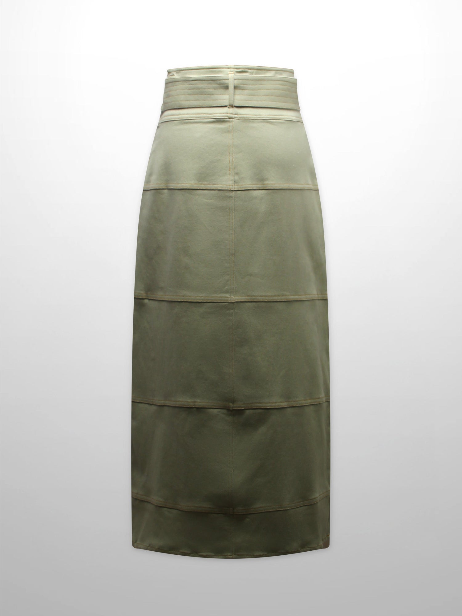 Stitched Tiered Belted Denim Skirt-Sage Green