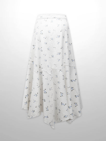 Printed Denim Trumpet Style Skirt-Mini Blue Floral