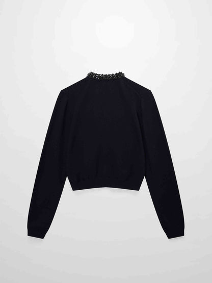 Embellished Cardigan Sweater-Black