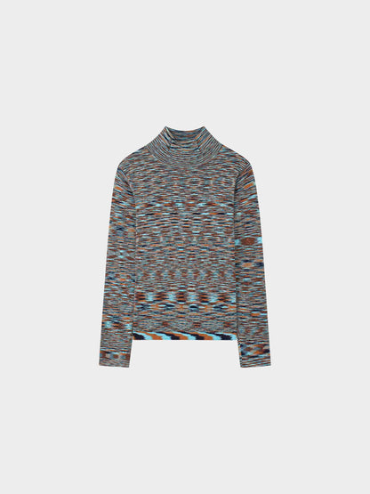 Abstract Stripe Knit Turtleneck-Light Blue/Brown