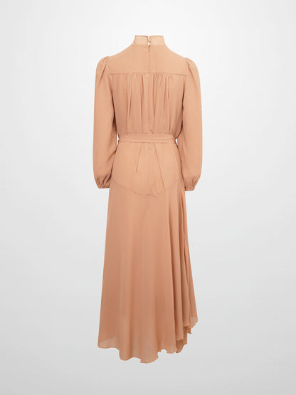 Asymmetrical Bottom Belted Dress-Mocha