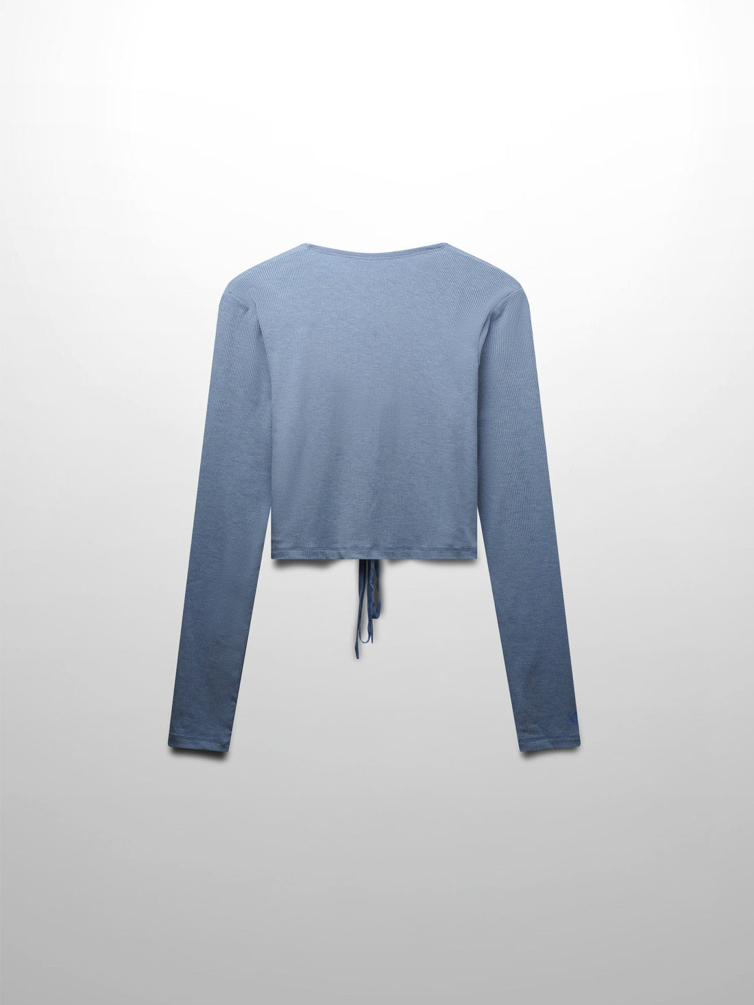 Ribbed Crop Bow Cardigan-Heathered Blue