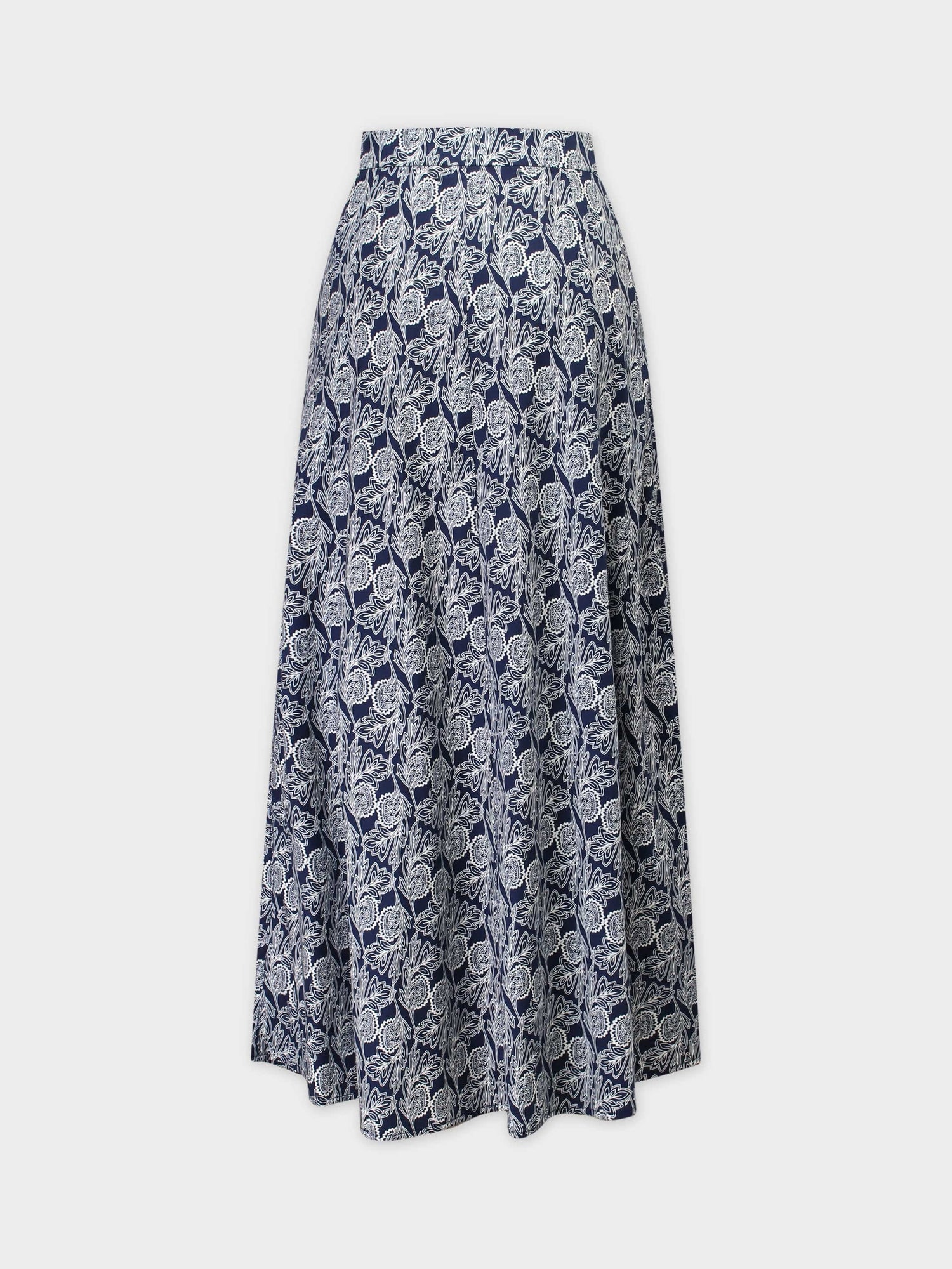 Pattern A-Line Seamed Skirt-Navy Branches