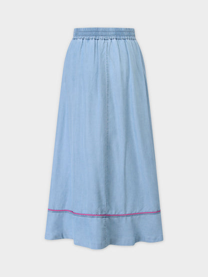 PIPED DENIM SKIRT-LIGHT BLUE