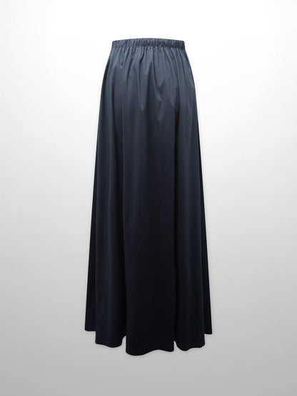 Front Zipper Cotton Circle Skirt-Navy