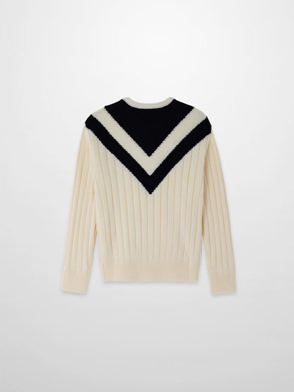 V Neck Stripe Sweater-Cream/Black