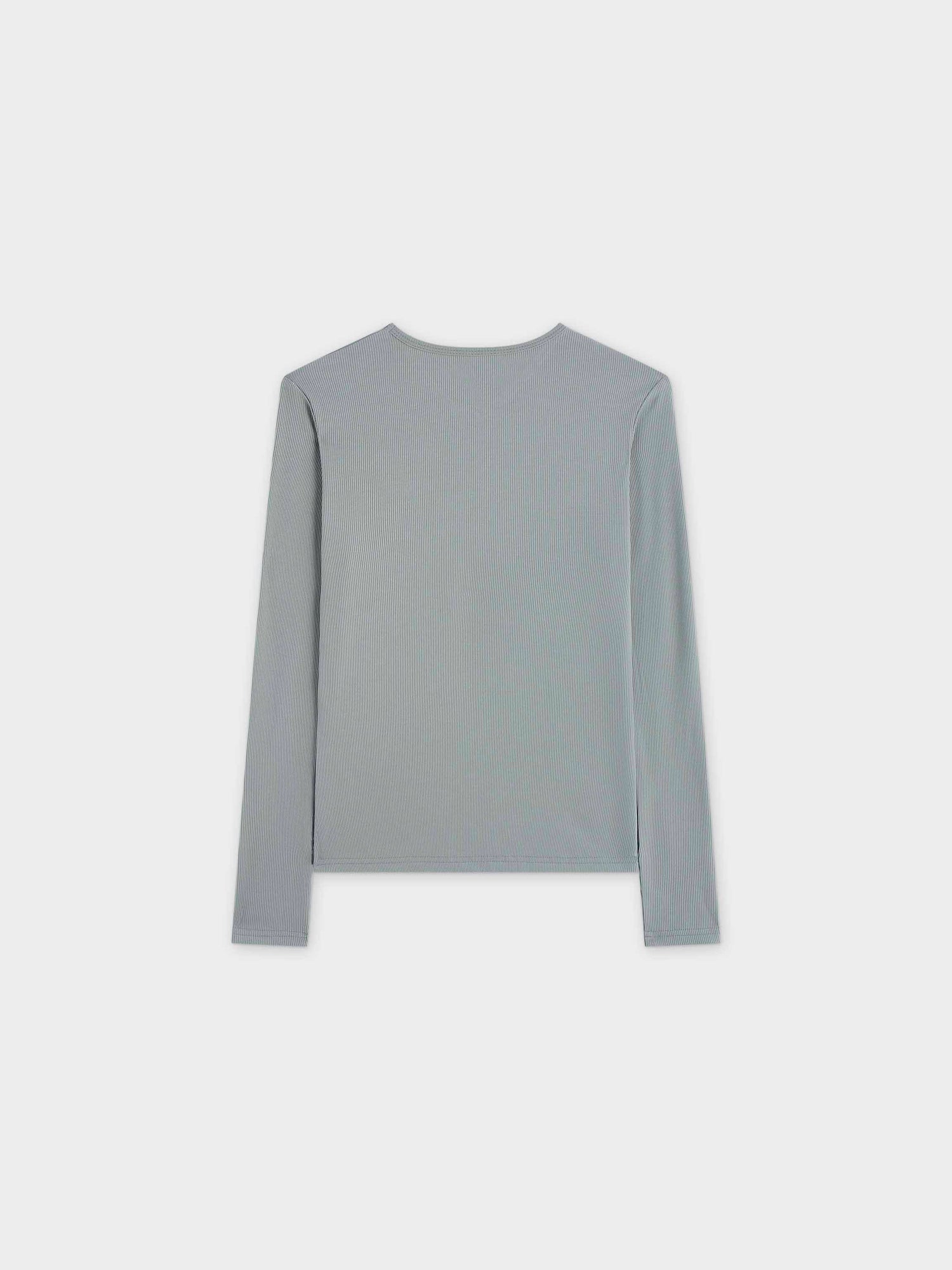 High V Ribbed Tee LS-Sage Green