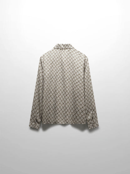 Printed Button Down Blouse-Diamond Leaves