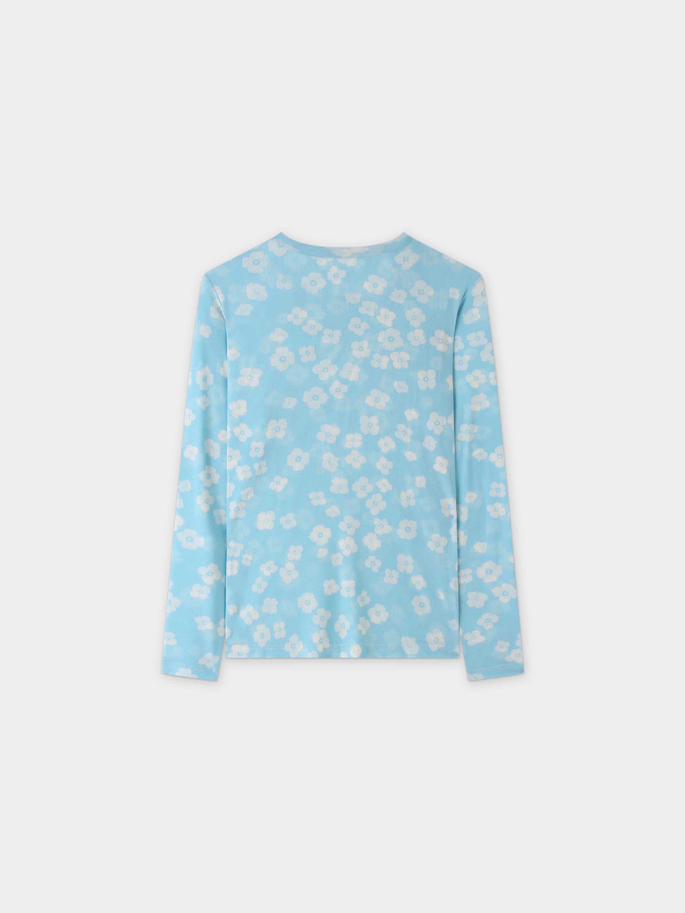 Floral Mesh Top-Aqua Floral