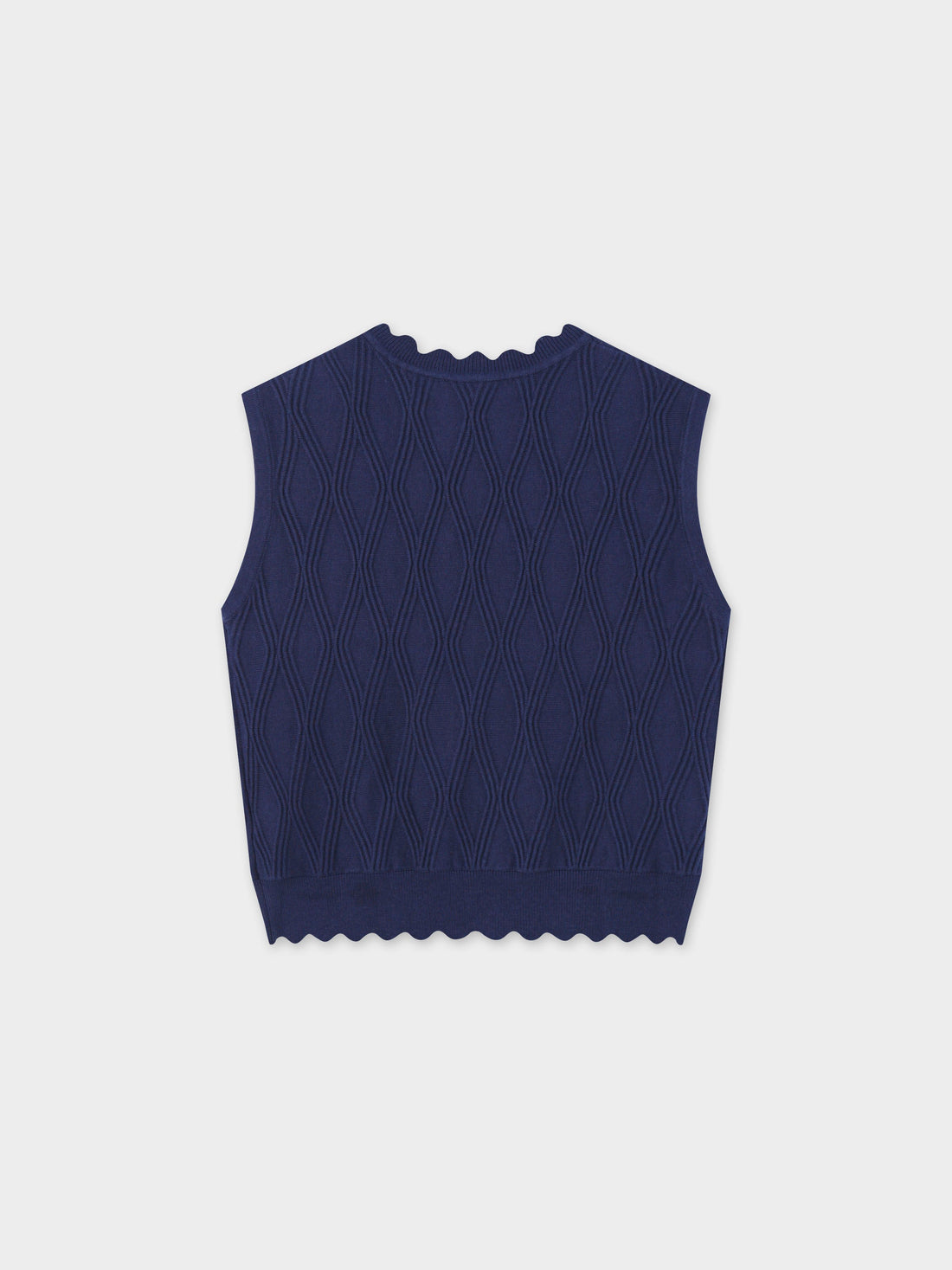 Scalloped Sleeveless Crew Neck Sweater-Blue