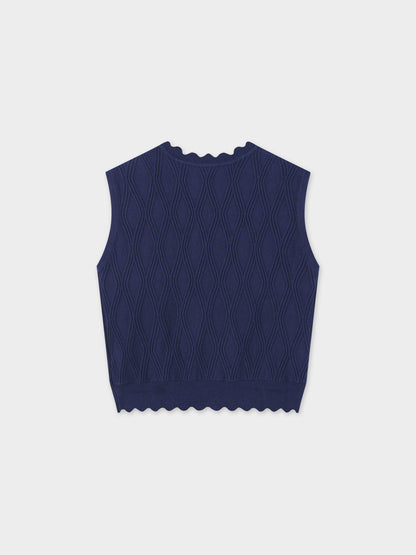 Scalloped Sleeveless Crew Neck Sweater-Blue
